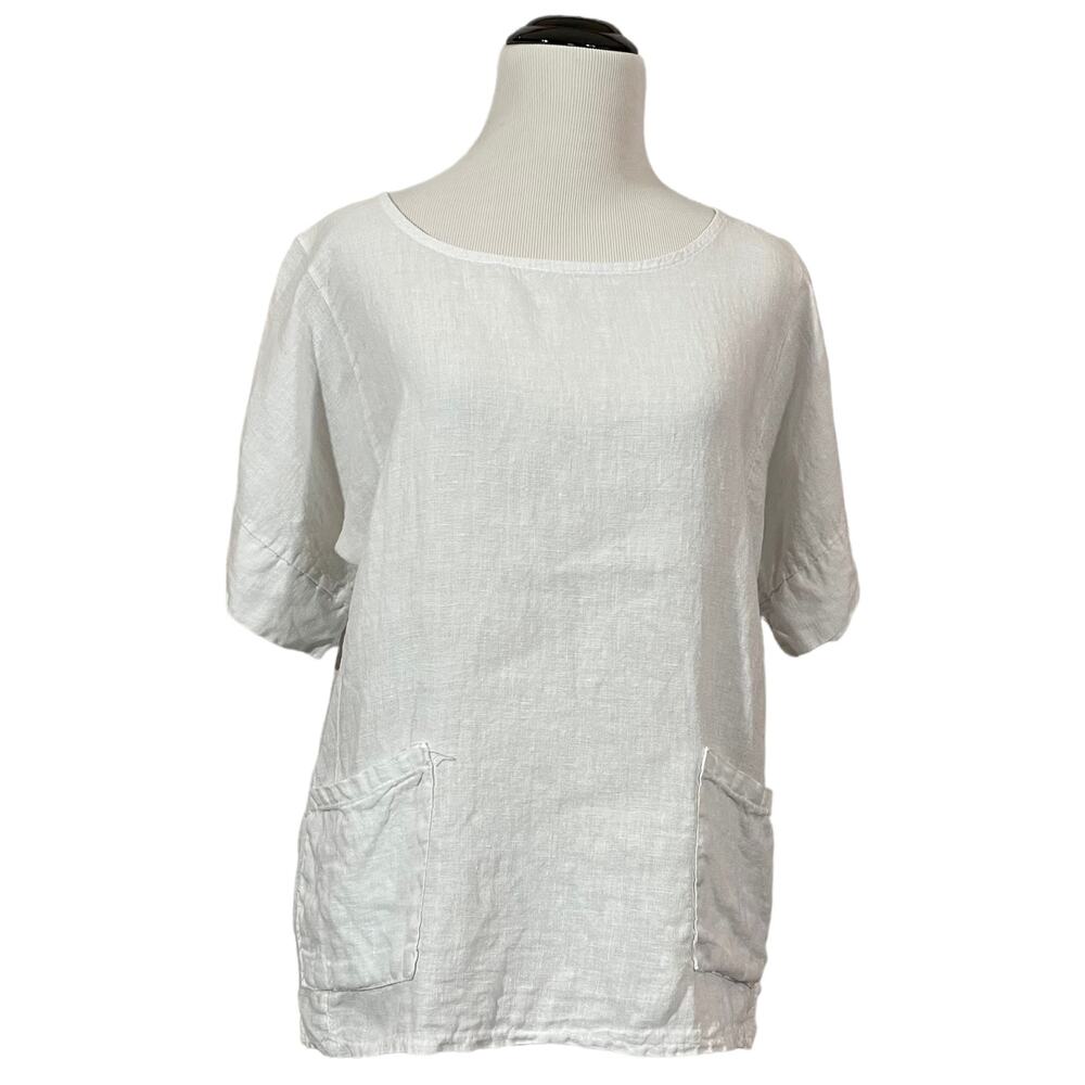 Francesca Bettini Short Sleeve Linen Top - White - Small